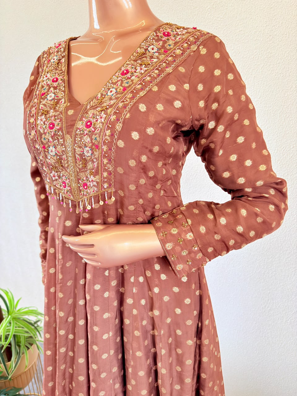 Zardozi Heavy Embellished V-Neck Anarkali Gown with Dupatta