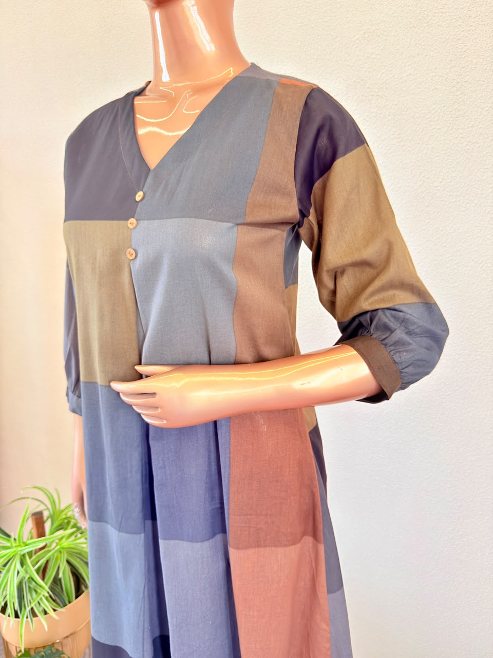Cotton Color Block Kurta Pant Set - Black