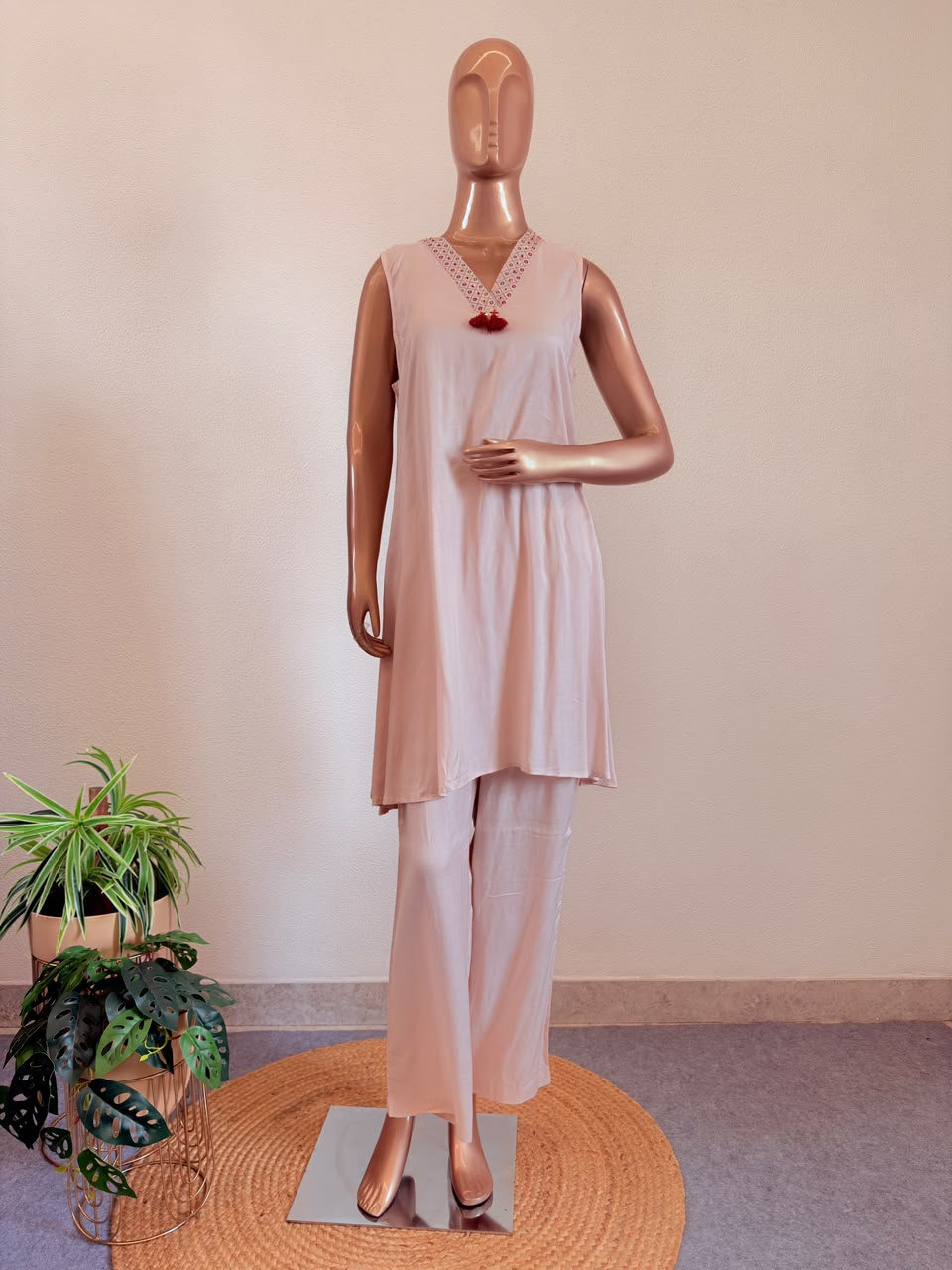 Muslin Floral Printed Long Jacket Set with Inner Tunic & Trousers