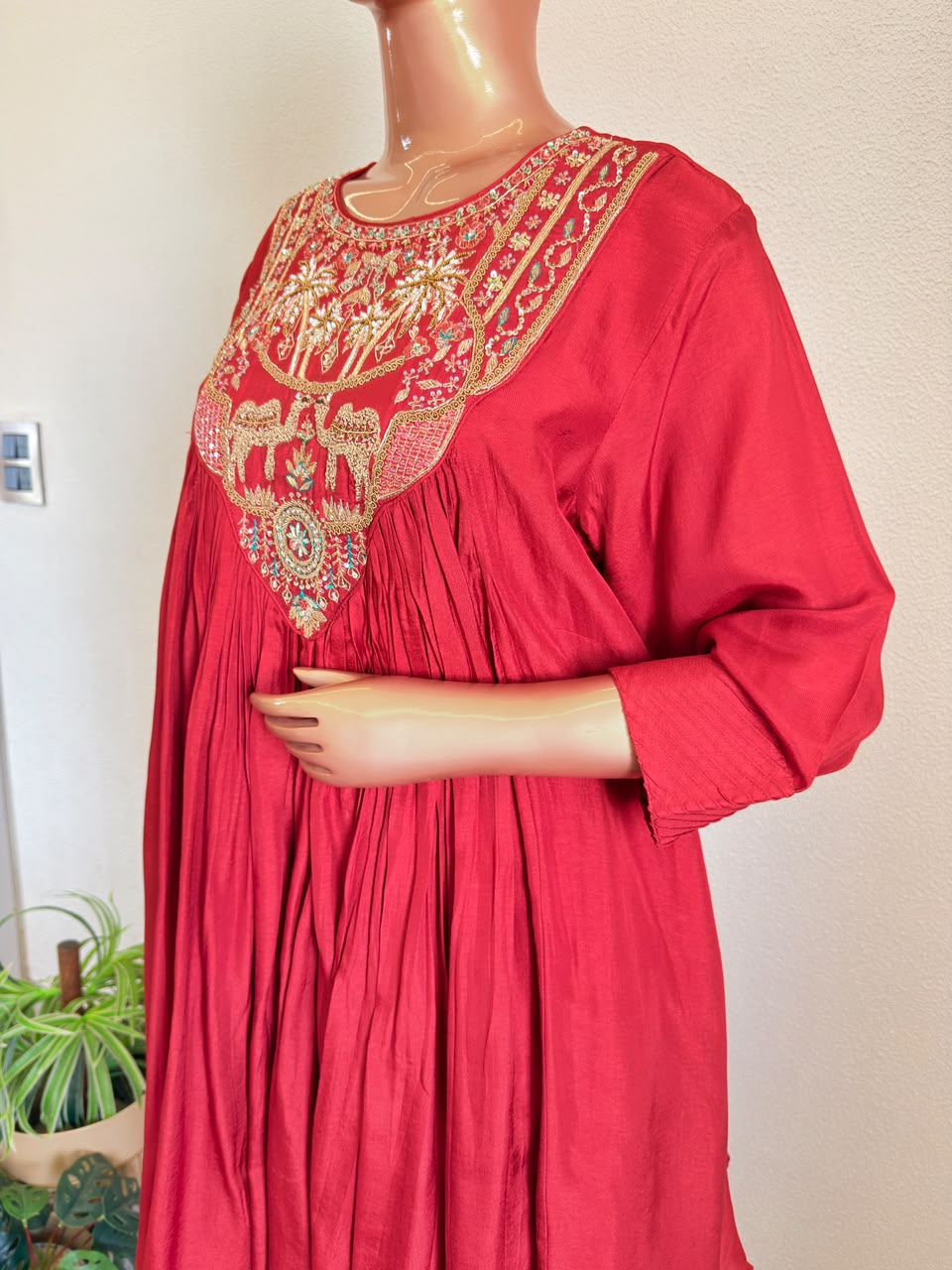 Heritage Zardozi Embroidered Silk Kalidar Set with Scalloped Dupatta - Rust Orange