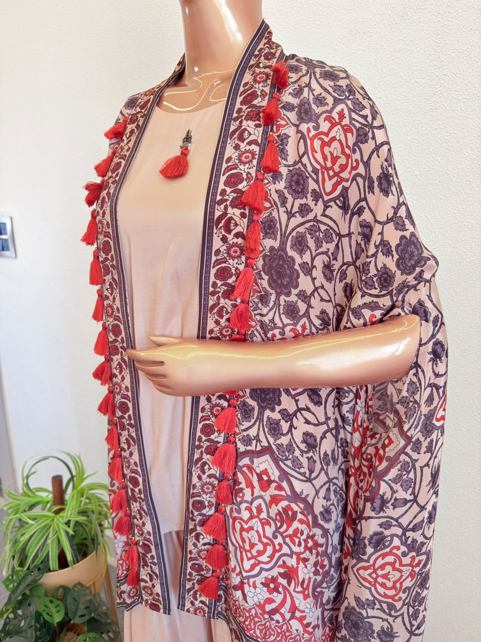 Printed Crepe Kaftan Cape & Muslin Palazzo 3-Piece Fusion Co-Ord Set