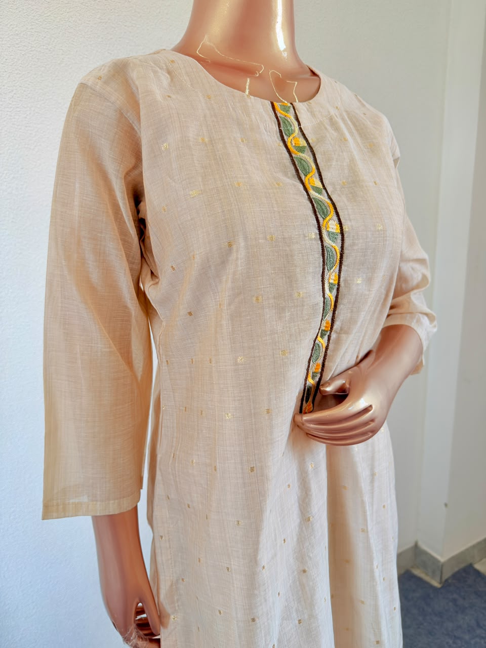 Sunflower Embroidered Tissue Border Chanderi Suit Set with Trousers & Dupatta