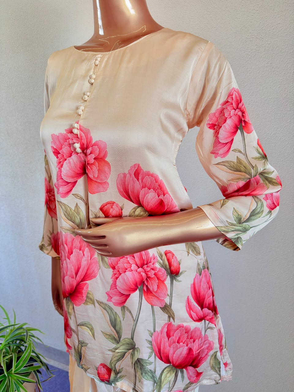 Peony Printed Satin Silk Short Kurti & Farsi Salwar with Dupatta