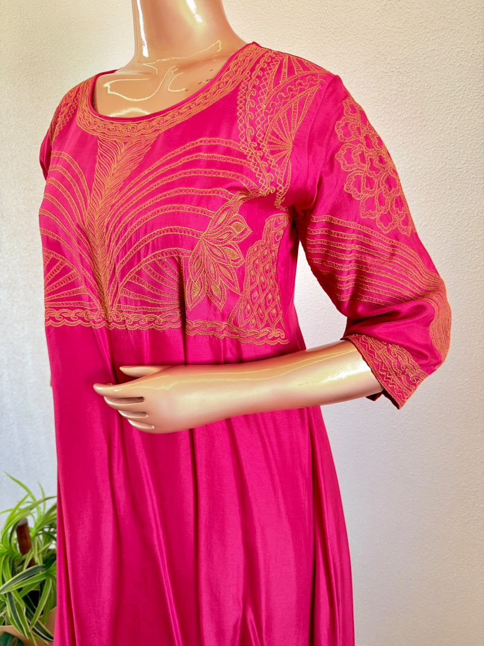 Contrast Embroidered Yoke A-Line Premium Silk Suit Set with Scalloped Organza Dupatta