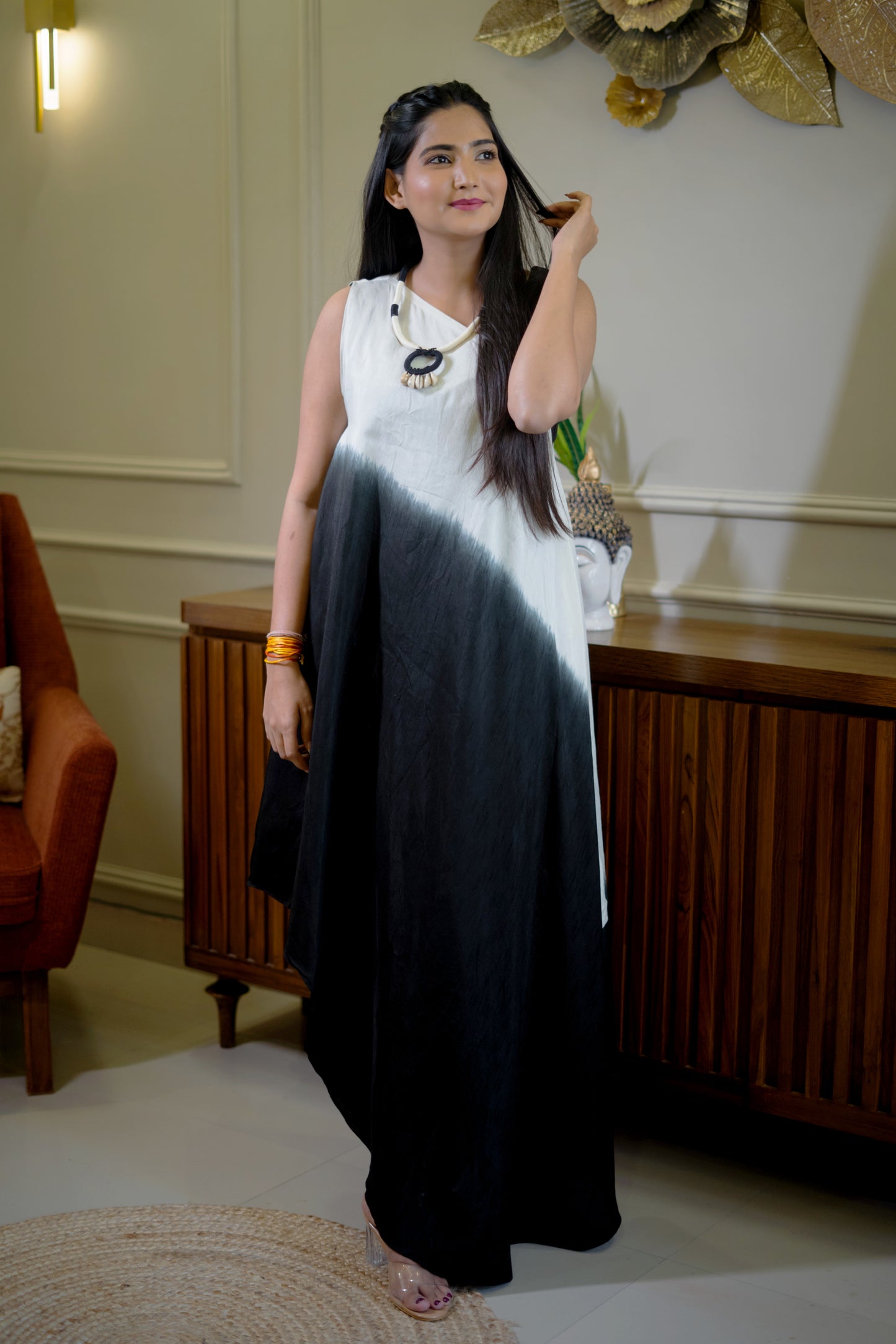 Ombre Dyed One Shoulder Indowestern with Inner