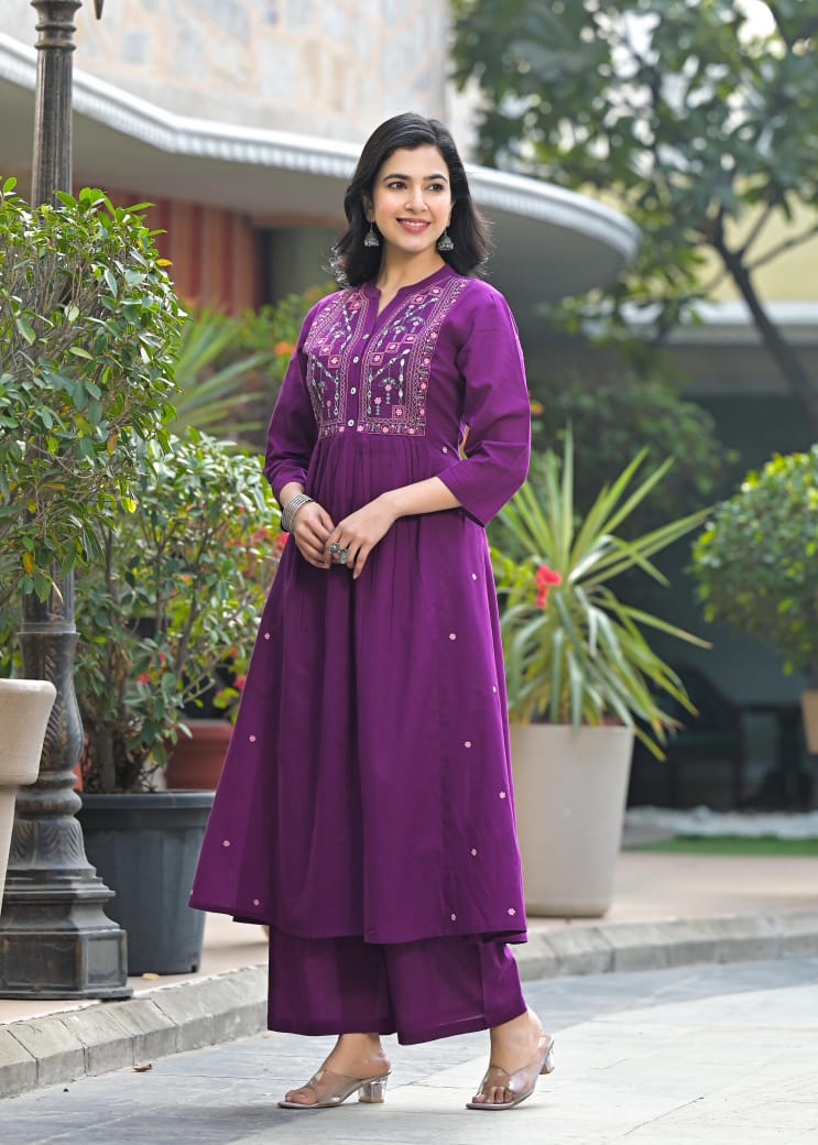 Embroidered Yoke Kurta Pant Set