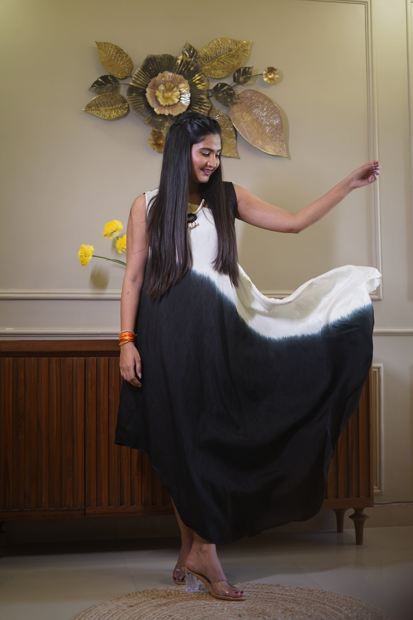 Ombre Dyed One Shoulder Indowestern with Inner