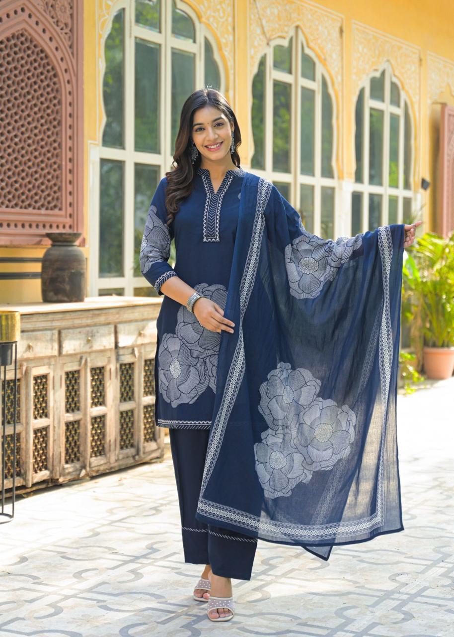Farsi Salwar Suit Set- Blue