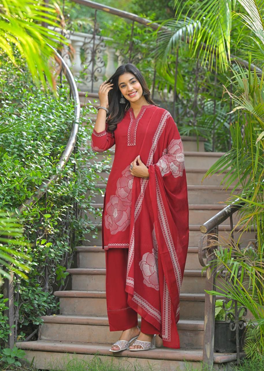 Farsi Salwar Suit Set- Red