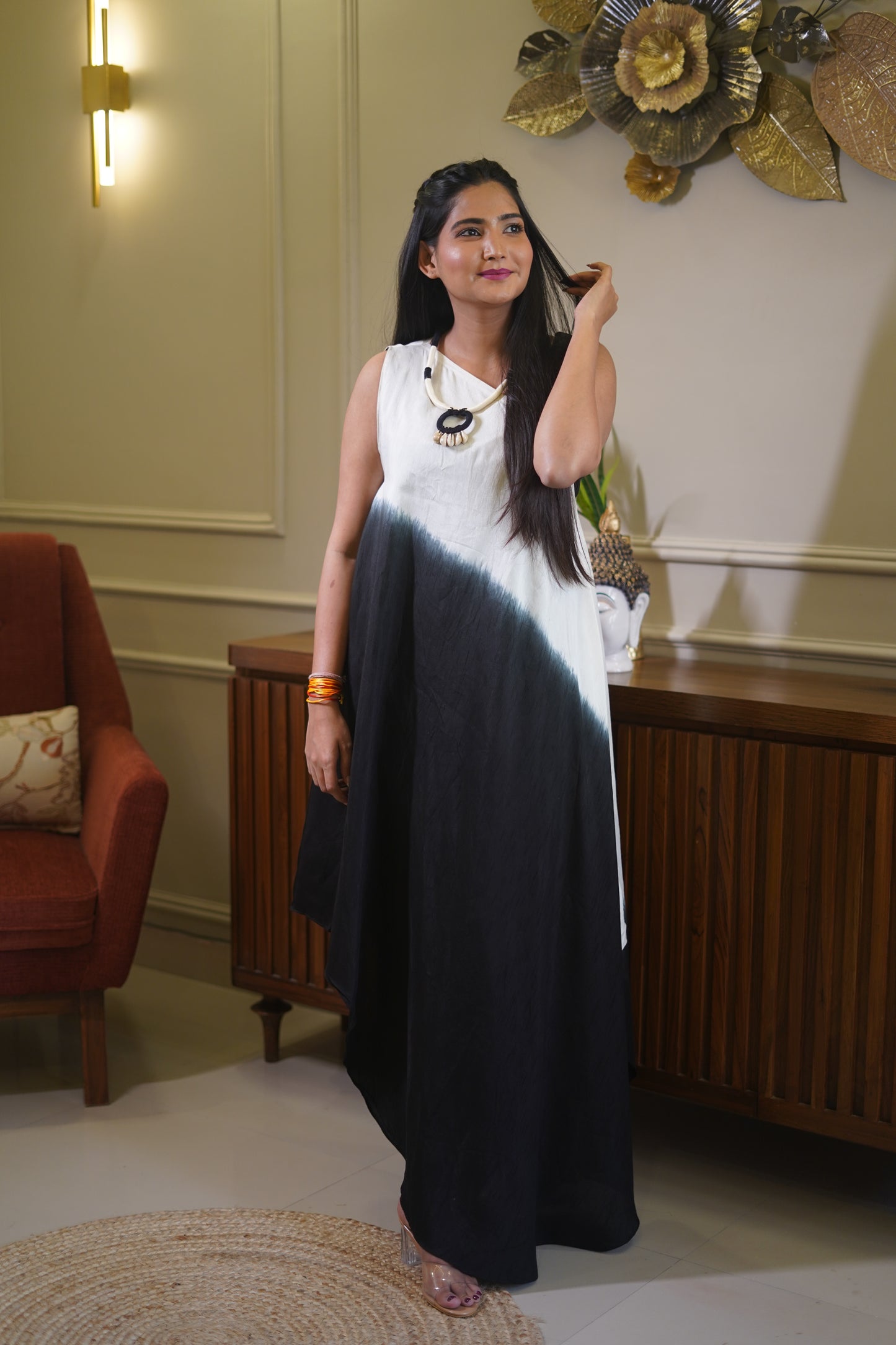Ombre Dyed One Shoulder Indowestern with Inner