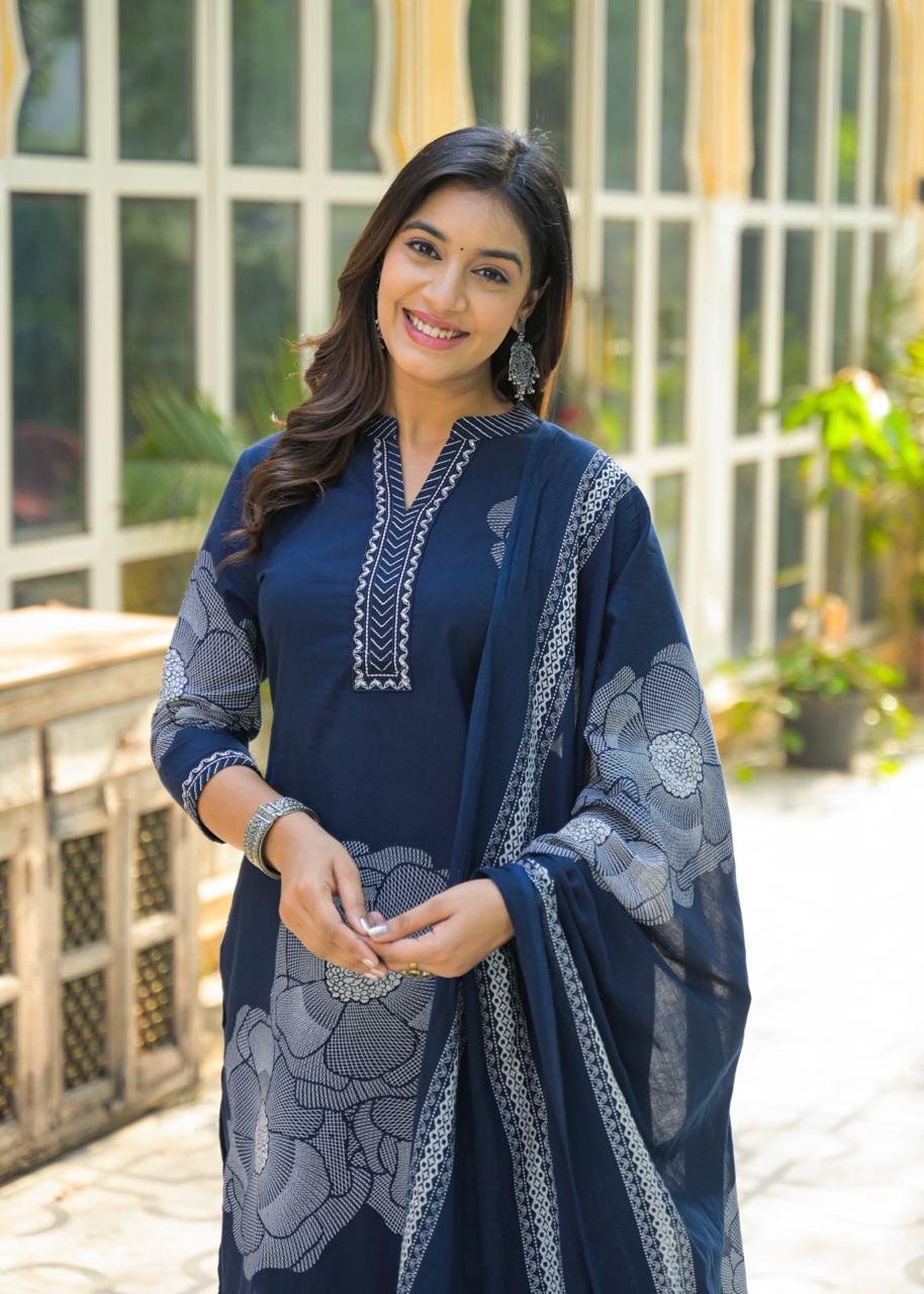 Farsi Salwar Suit Set- Blue