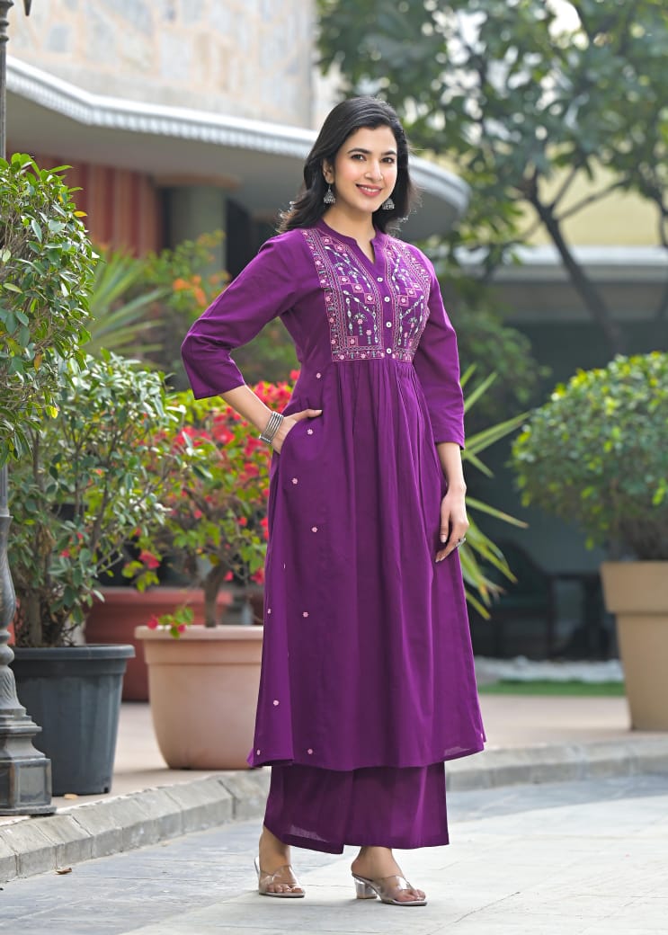 Embroidered Yoke Kurta Pant Set