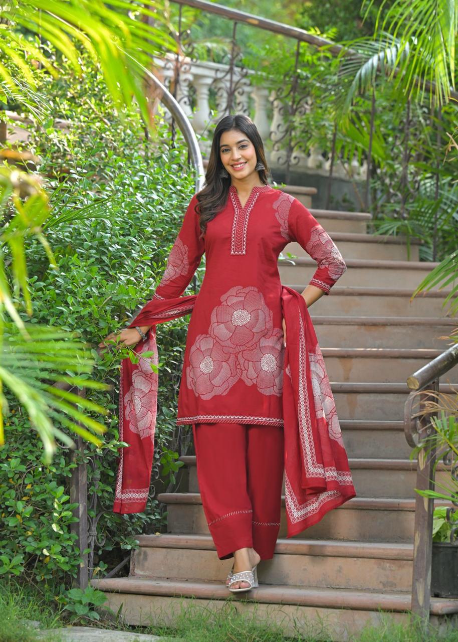 Farsi Salwar Suit Set- Red