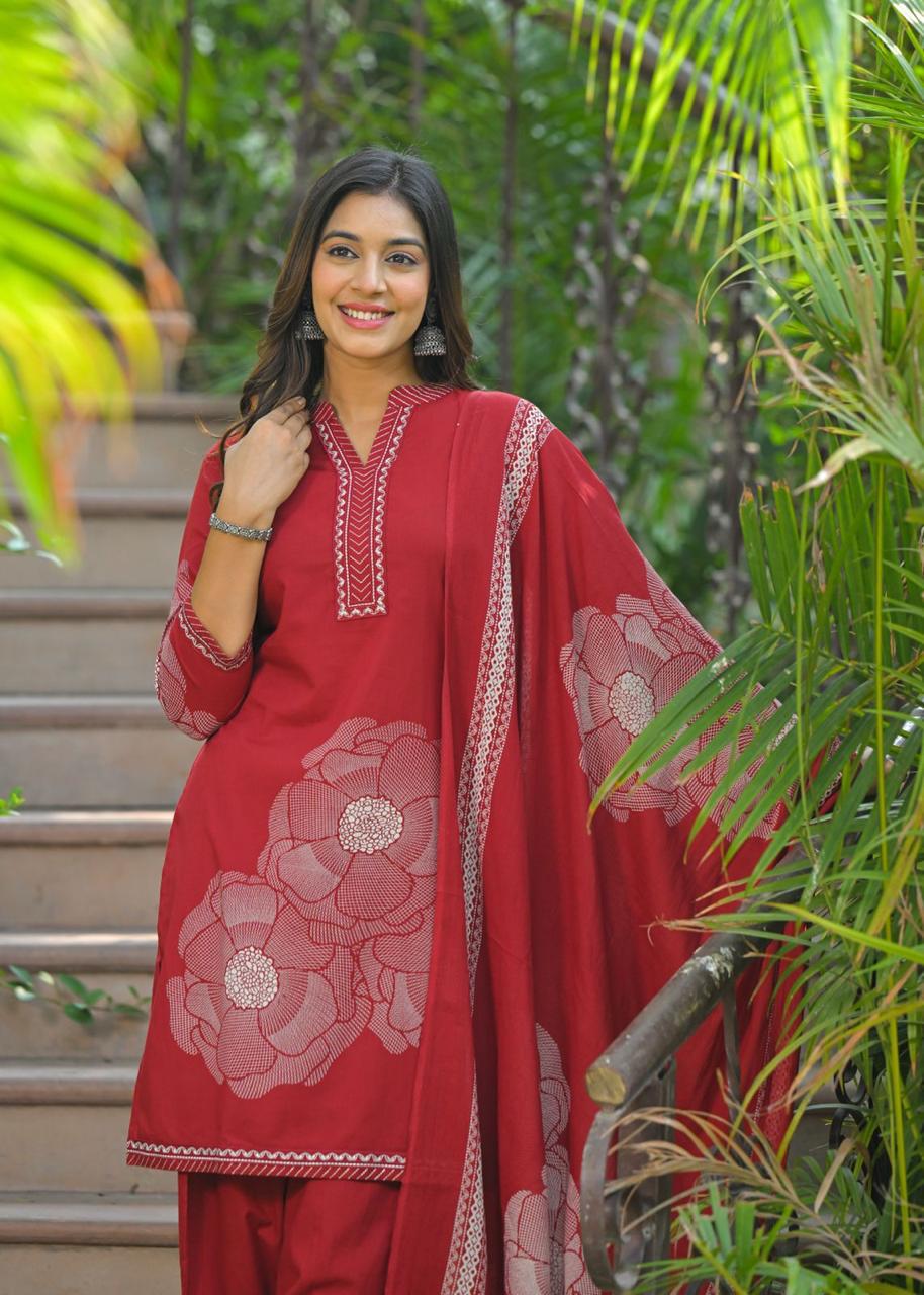 Farsi Salwar Suit Set- Red