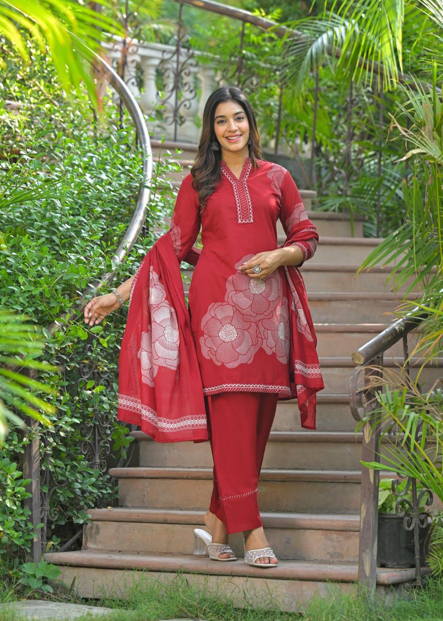 Farsi Salwar Suit Set- Red