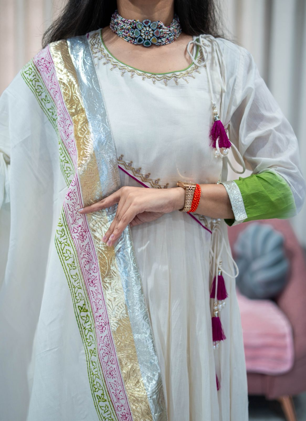 Kora Cotton Angrkha Suit Set with Block Print