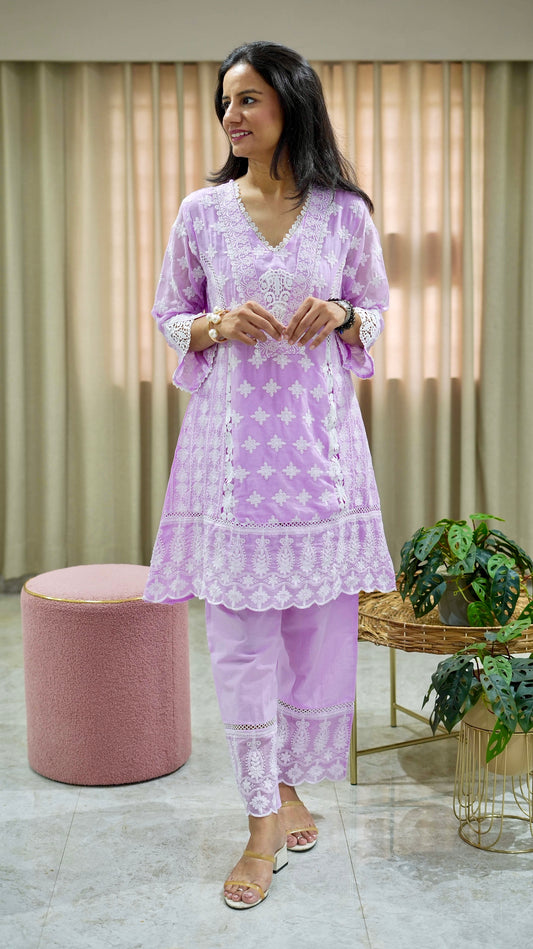Mul Cotton Coord Set with Chikankari Work