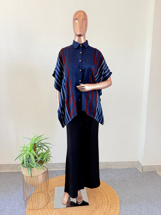 Ajrakh Print Kaftan Shirt - Blue