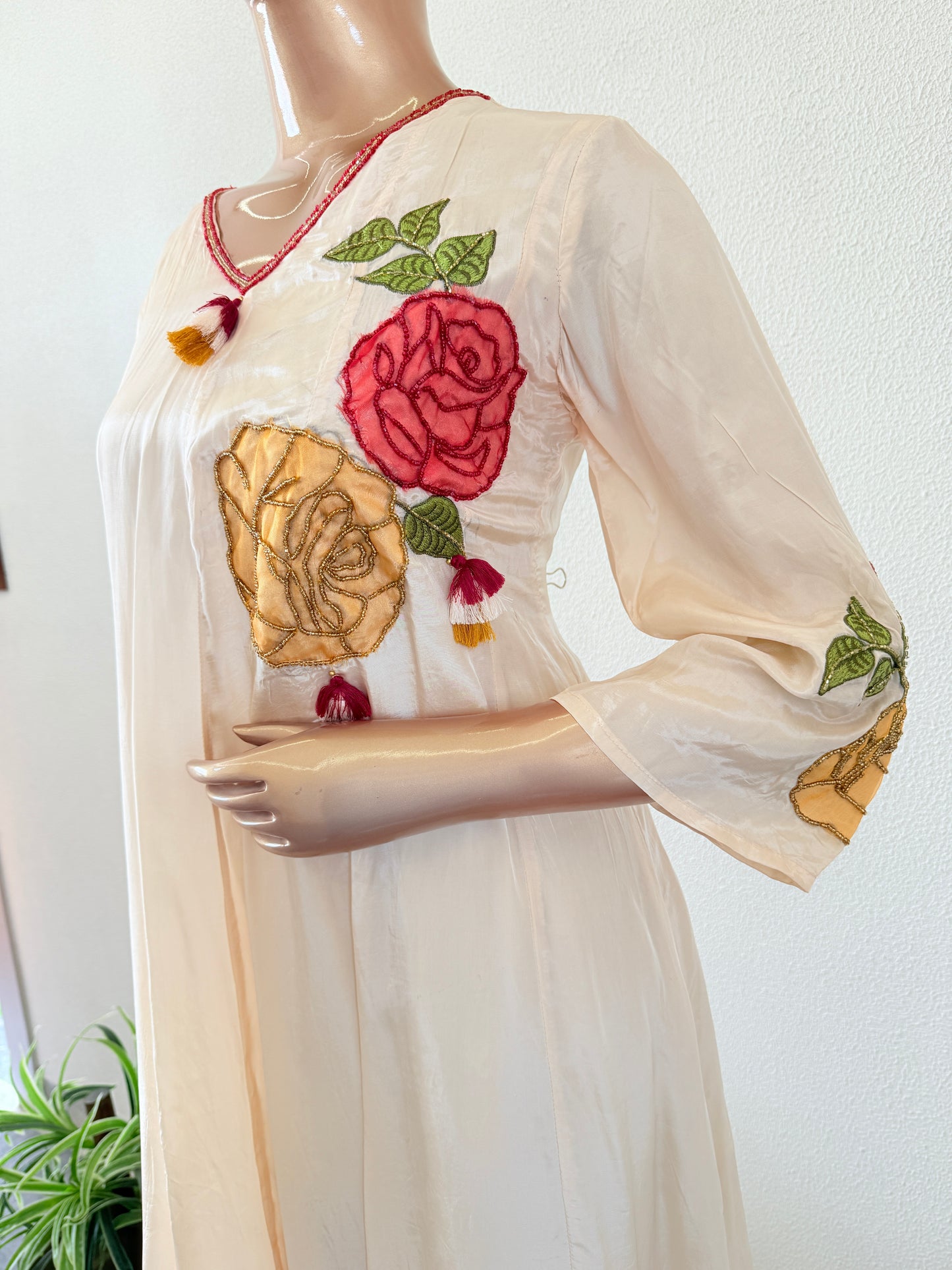 Crepe Anarkali Suit with Appliqué work and Printed Dupatta