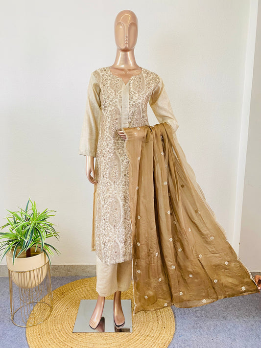 Chanderi Suit set with Jaal Work