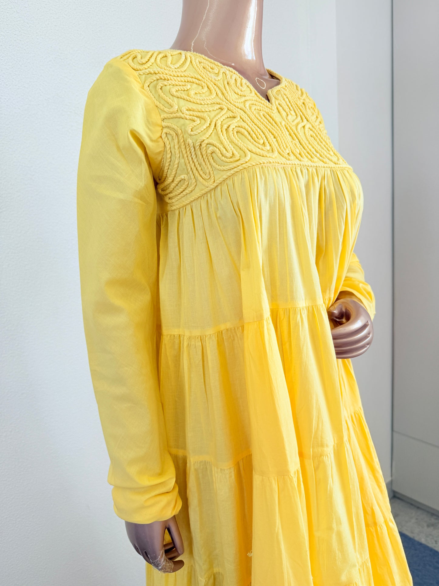 Dori Embroidered Tiered Tunic- Yellow