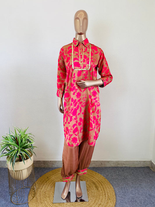 Satin Silk Kurta with Afghani Pants