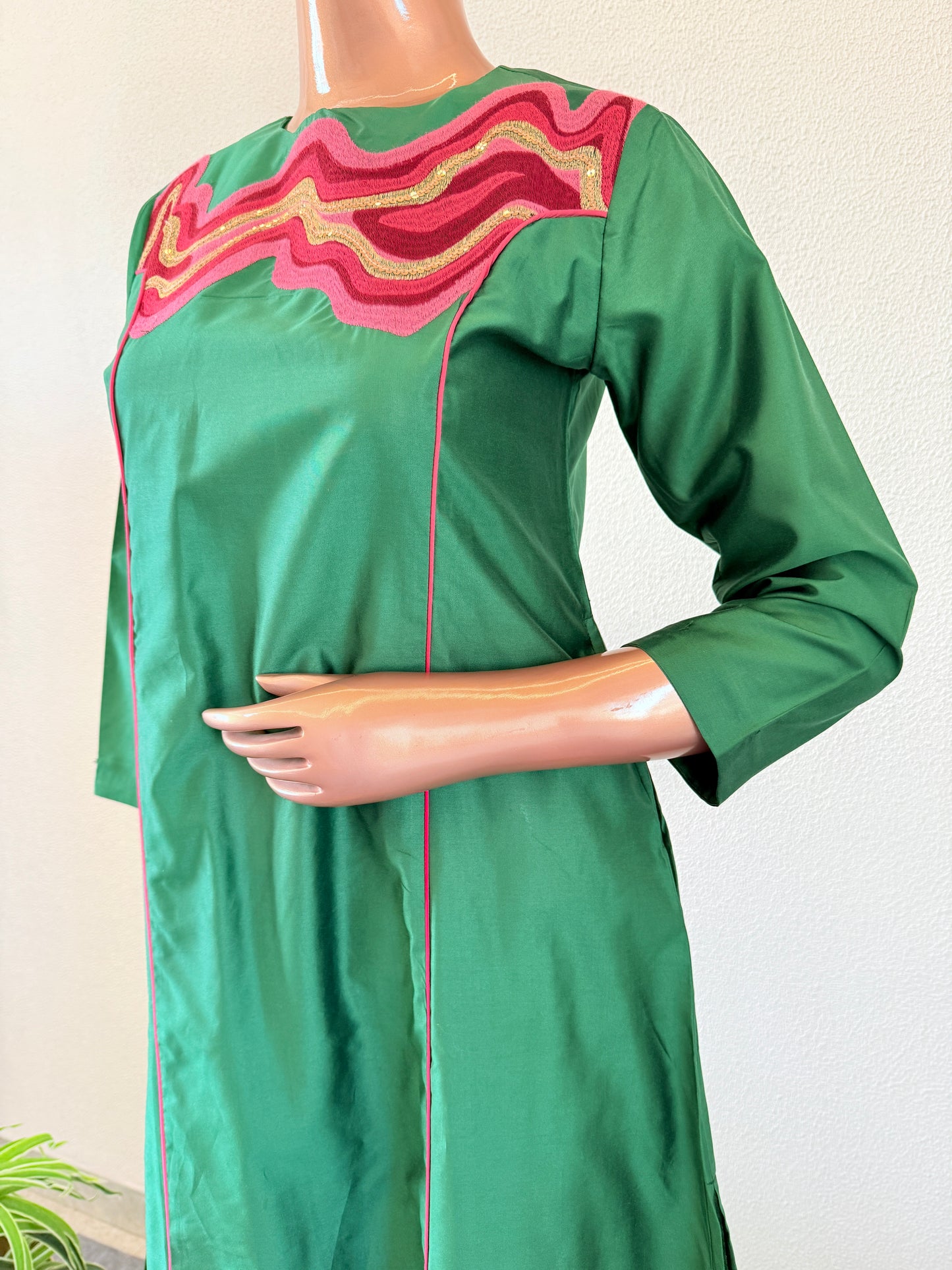 Silk Kurta Pant Set with Thread Work