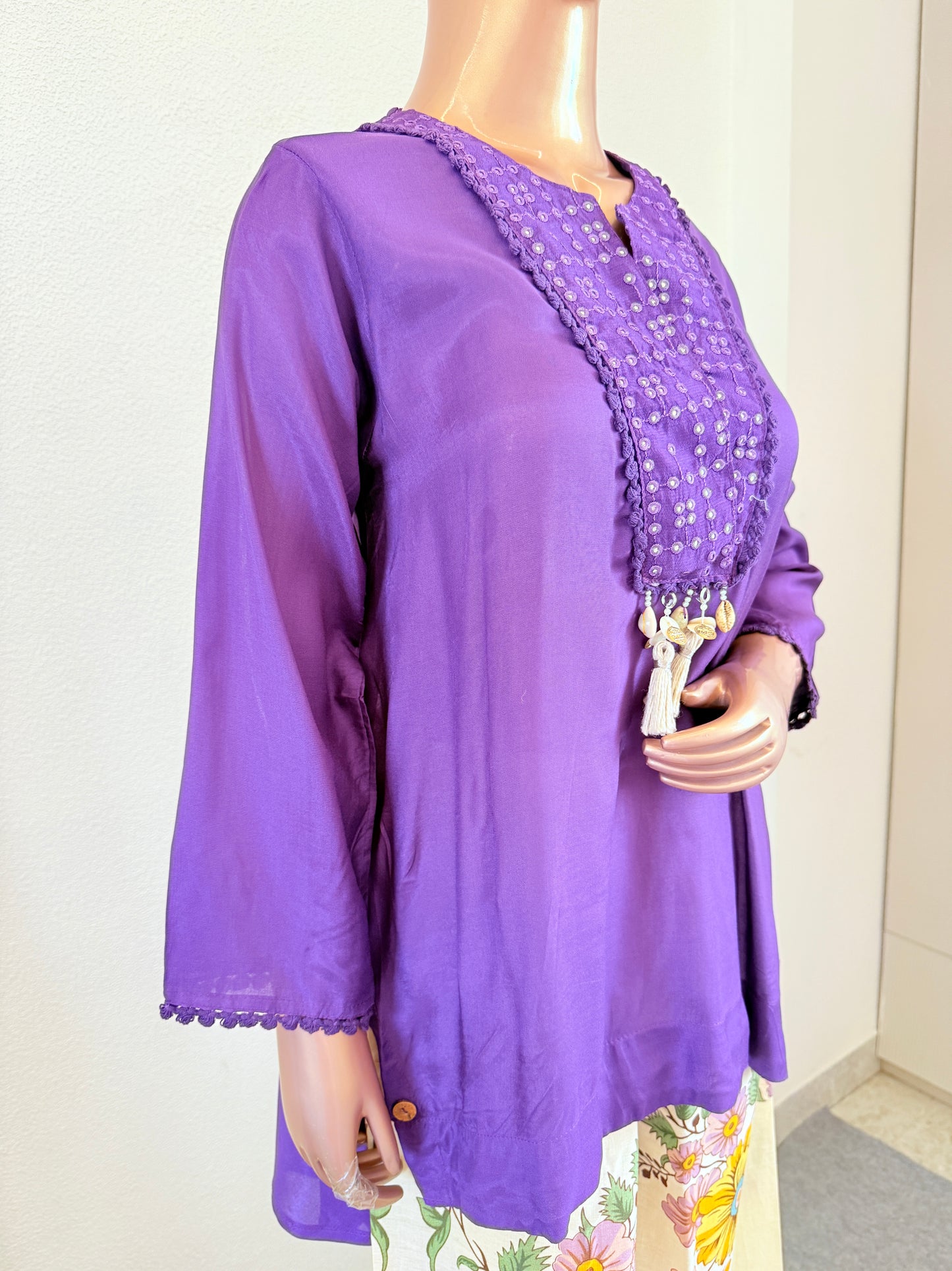 Lavender Mist High-Low Tunic and Flared Palazzo Set