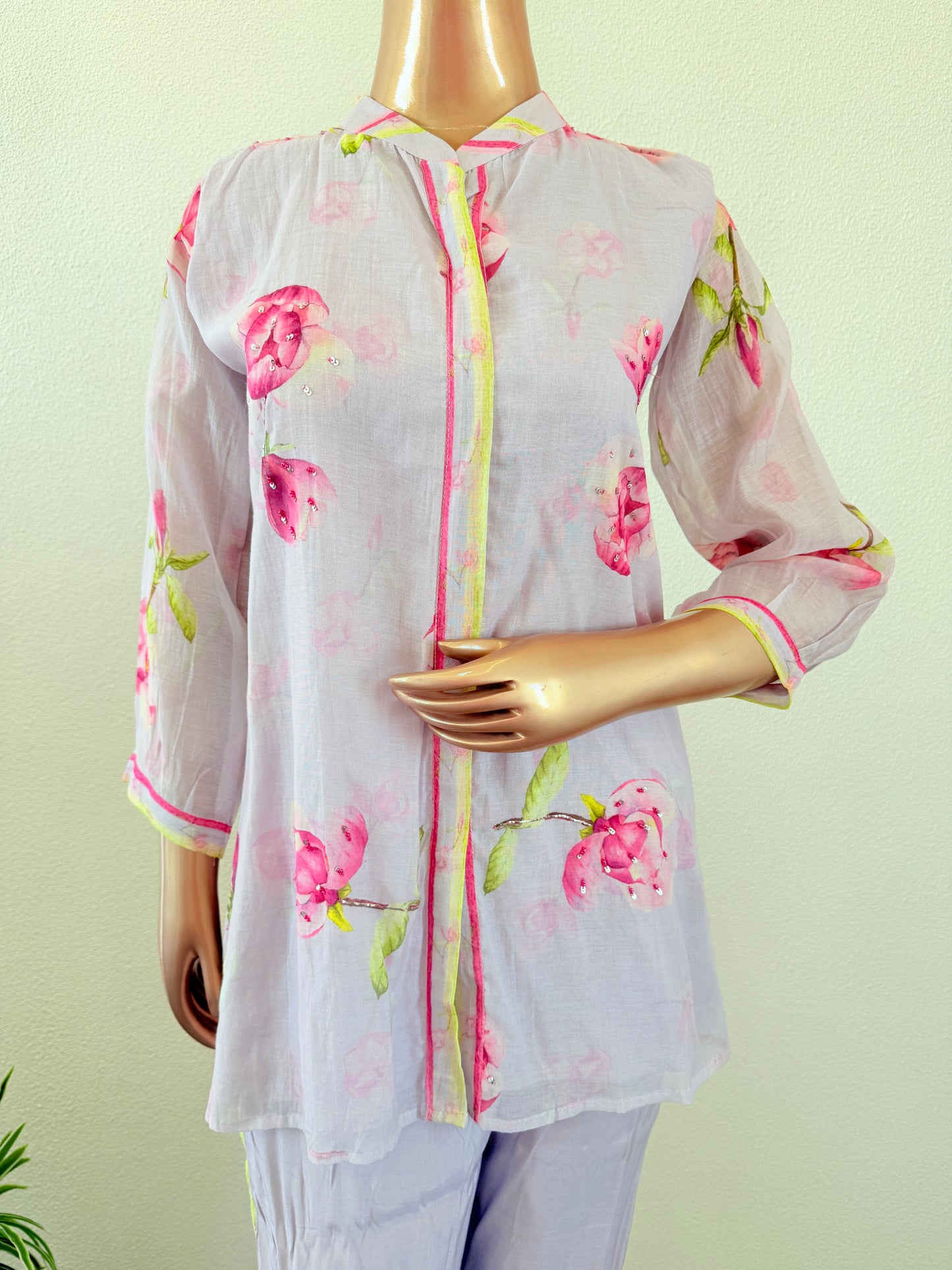 Floral & Stripes mul Chanderi Coord Set