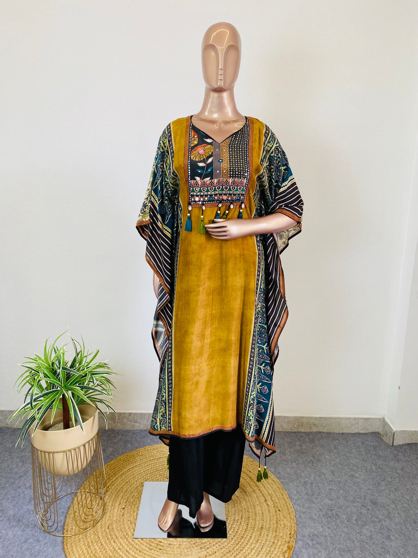 Pure Muslin Kaftan with Traditional Print