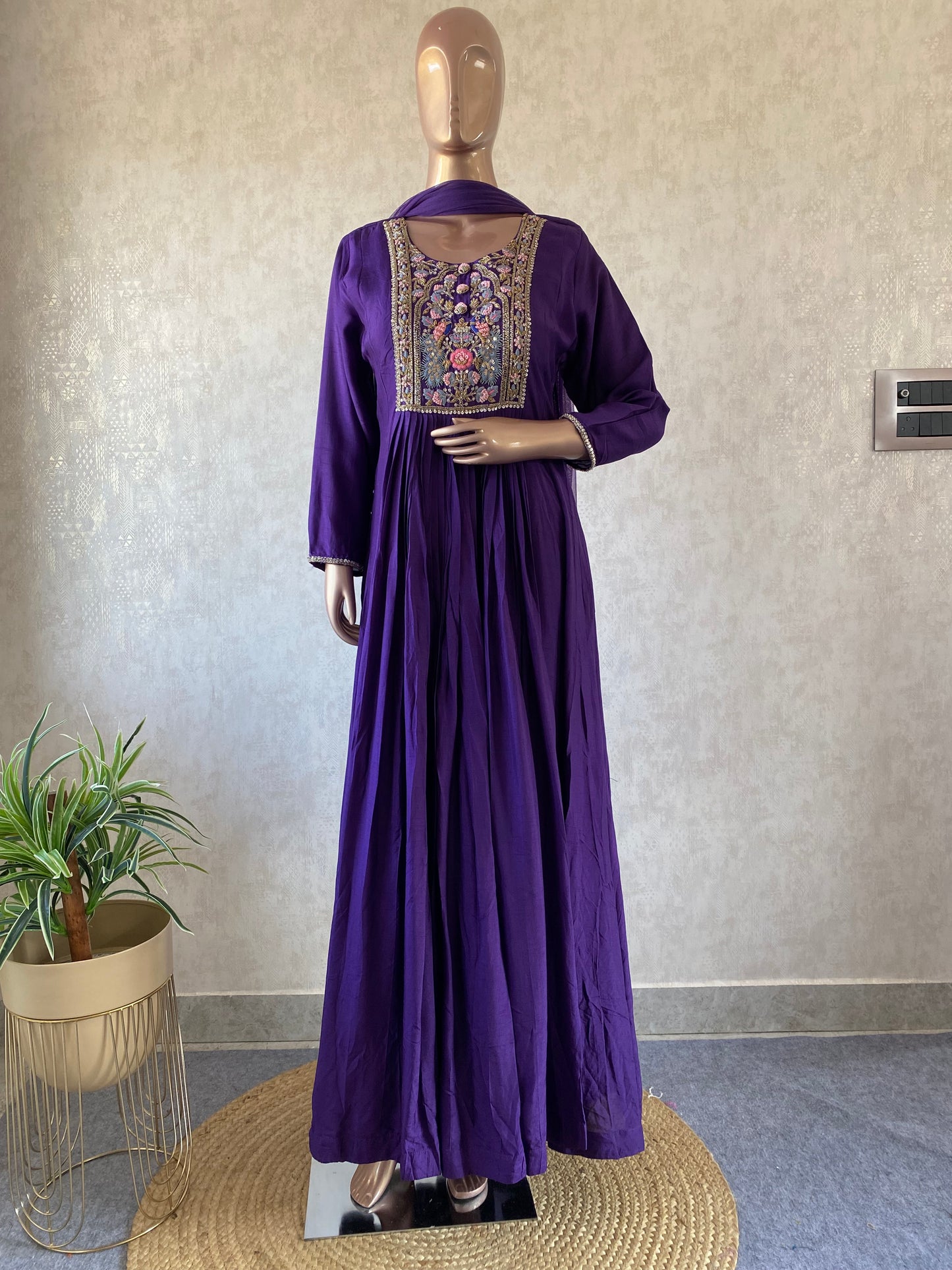 Dola Silk Gown with Handwork yoke