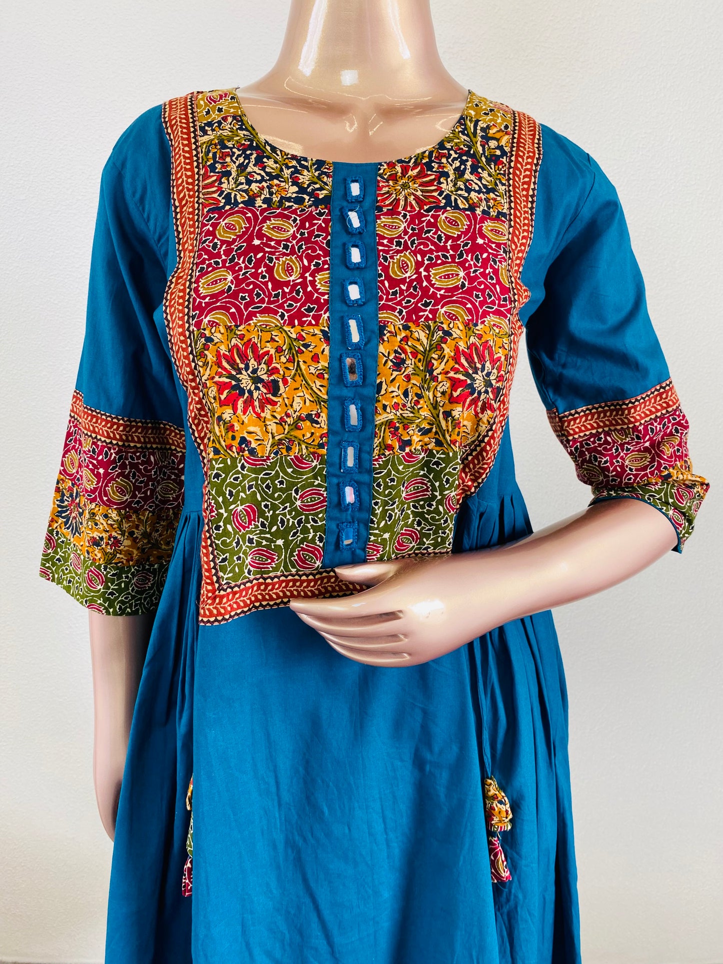 Patch and Mirror Work Frock Kurta Pant Set