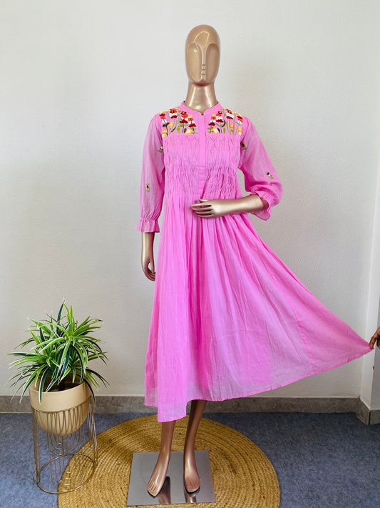 Mul Cotton Tunic with Twisted Tucks & Hand Embroidery