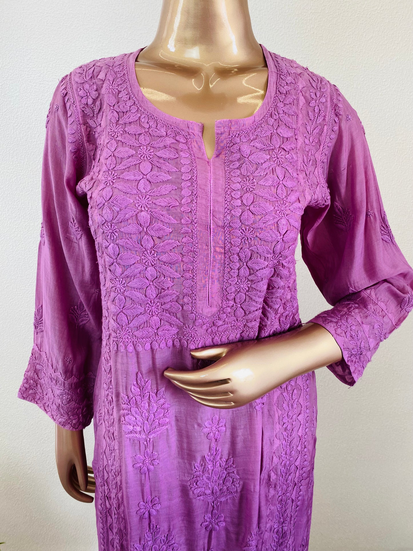 Muslin Ombre Chikankari Kurta Pant Set- Lavender