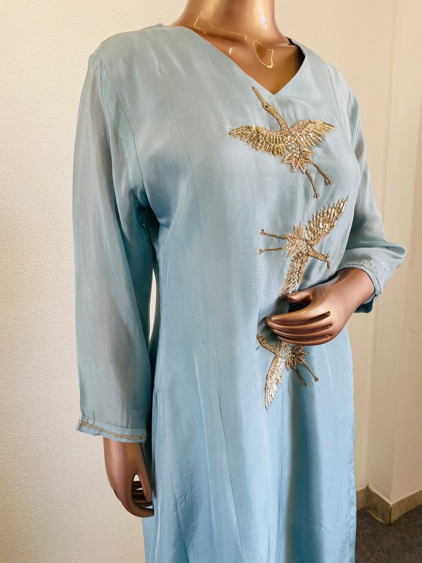Bird Embroidered Soft Organza Kurta Palazzo Set
