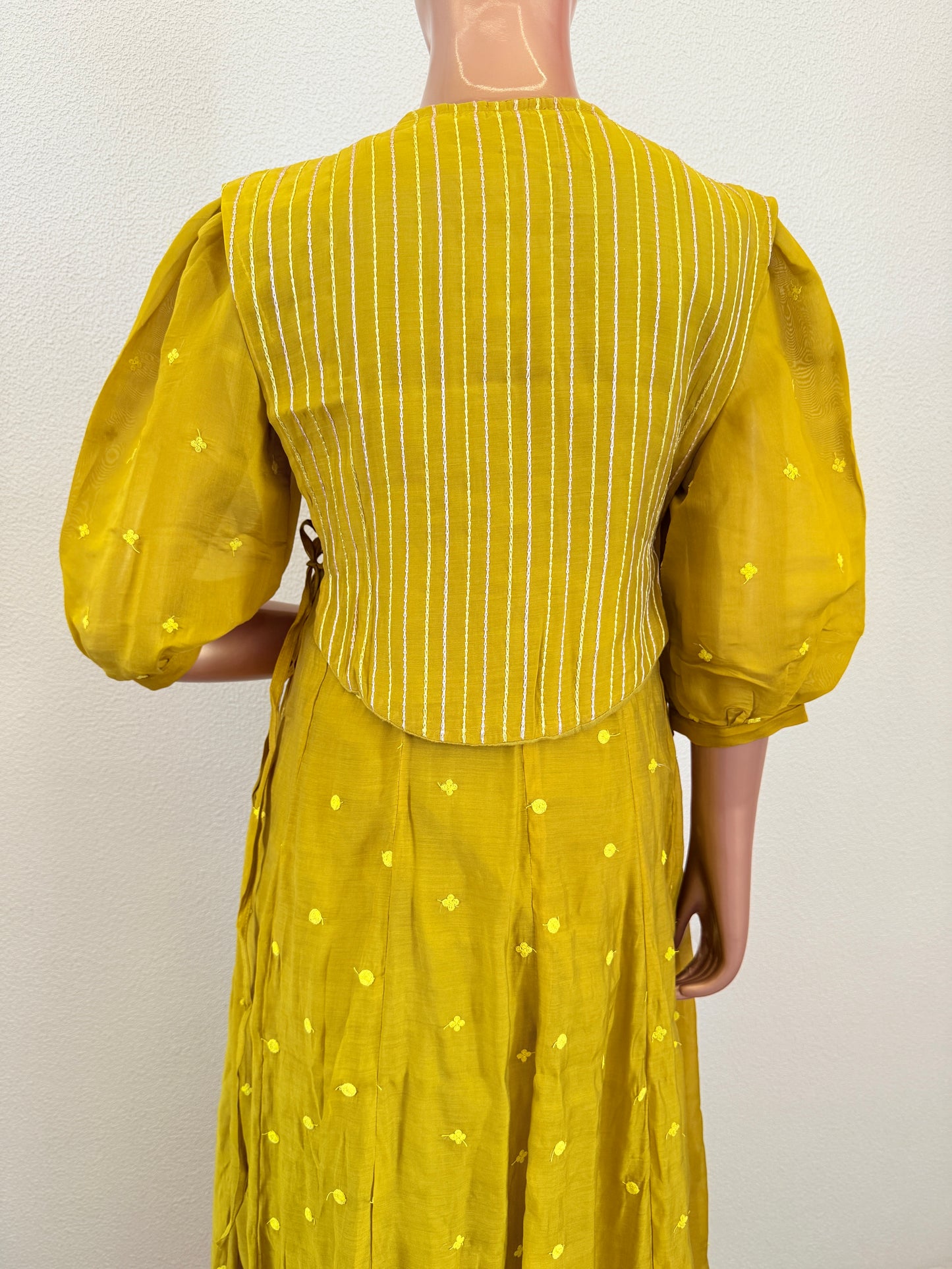 Olive Mustard Chanderi Anarkali Kurta Set with Embroidered Koti Jacket and Pants