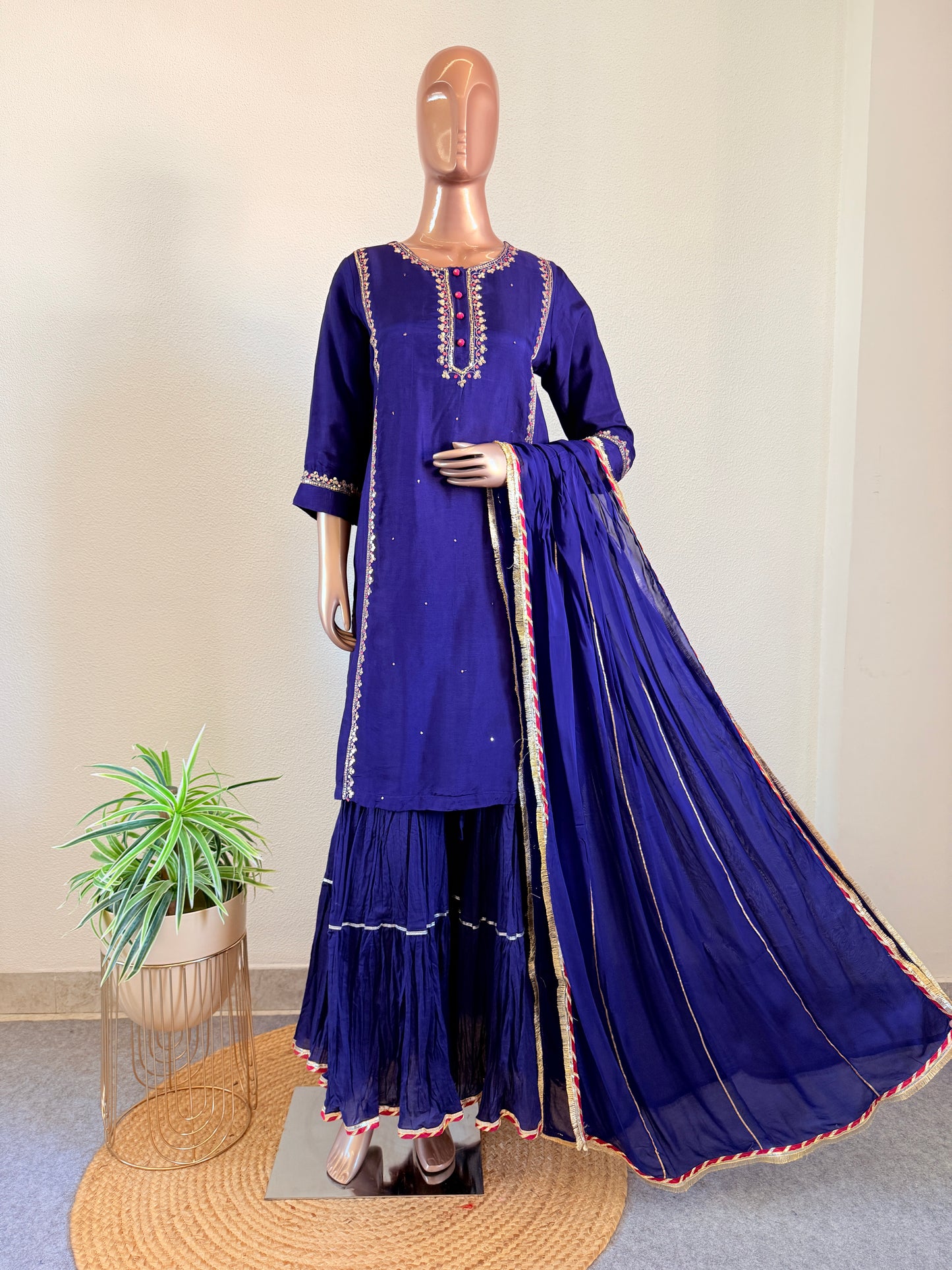Sequin Work Dola Silk Suit with Sharara & Organza Dupatta