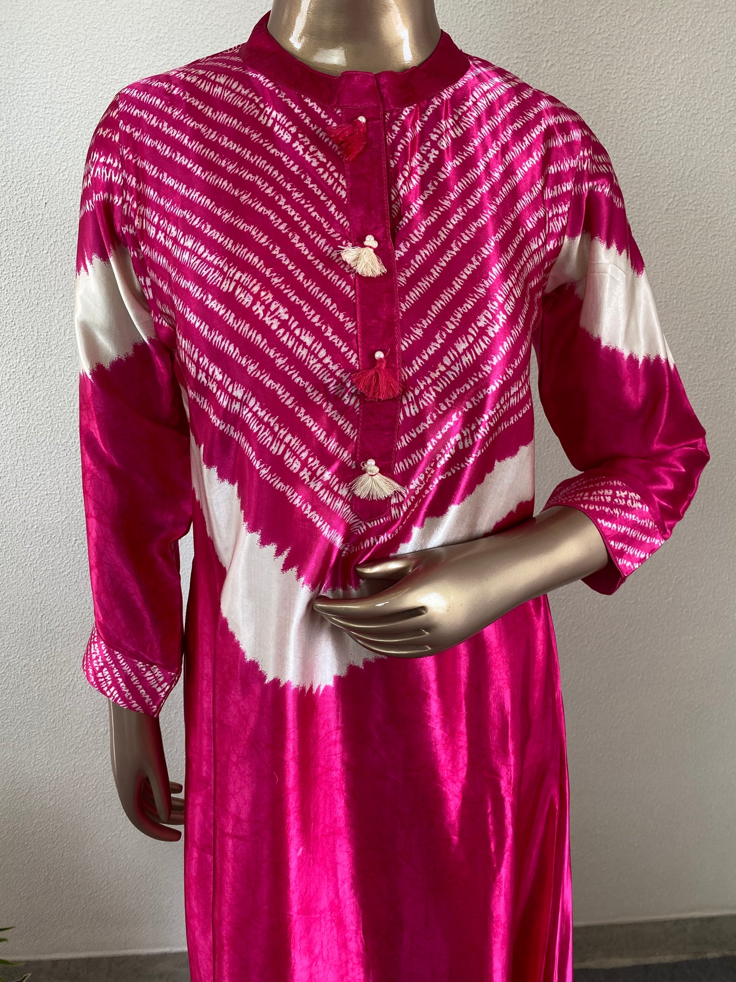 Bandhani Gajji Silk Kurta Pant Set - Pink