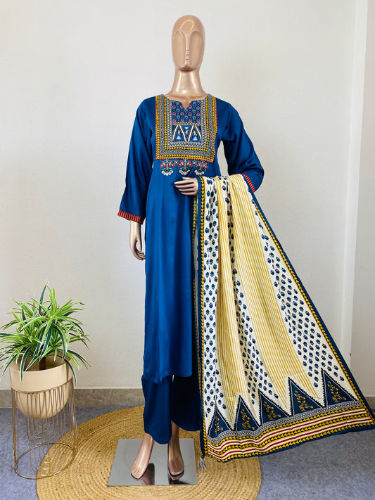 Gajji Silk Suit Set With Printed Dupatta
