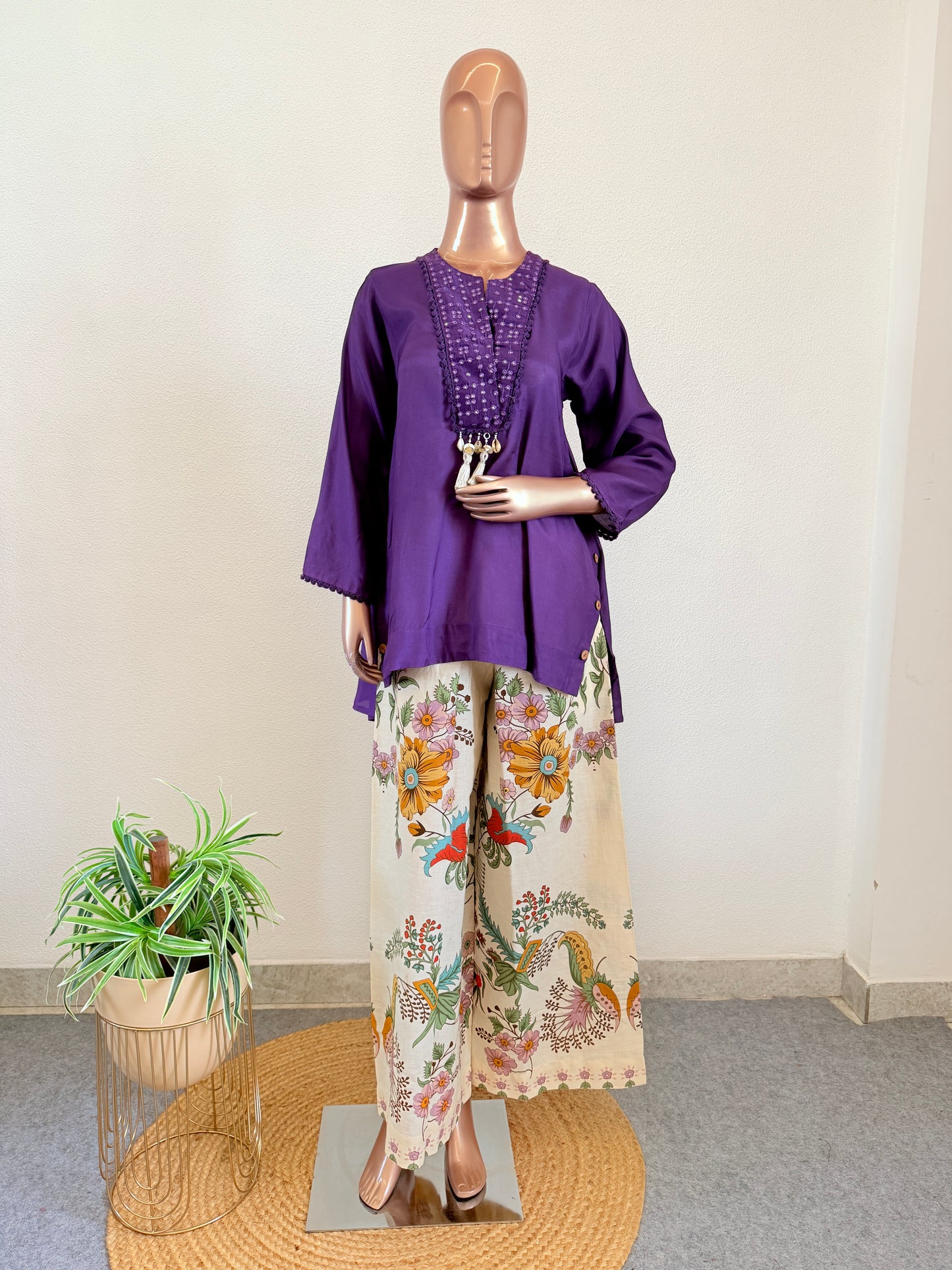 Lavender Mist High-Low Tunic and Flared Palazzo Set