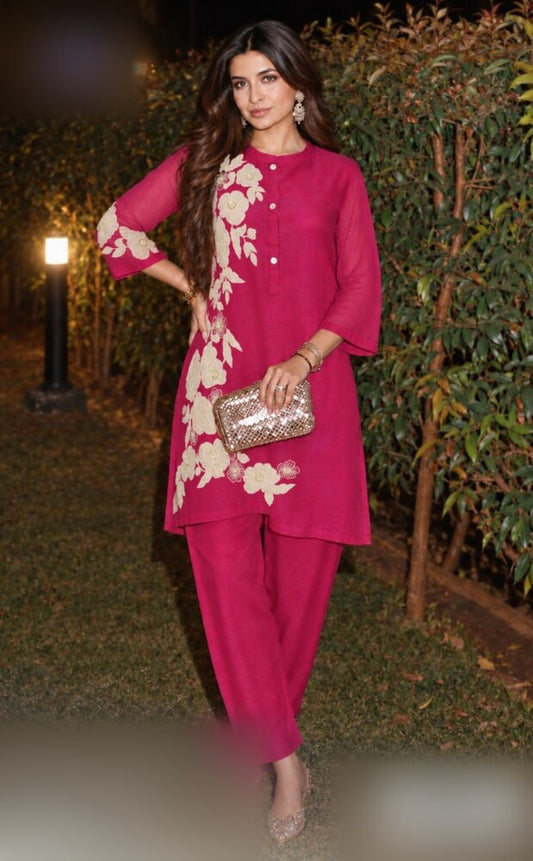 Mul Chanderi Coord Set with Cutwork Applique Work