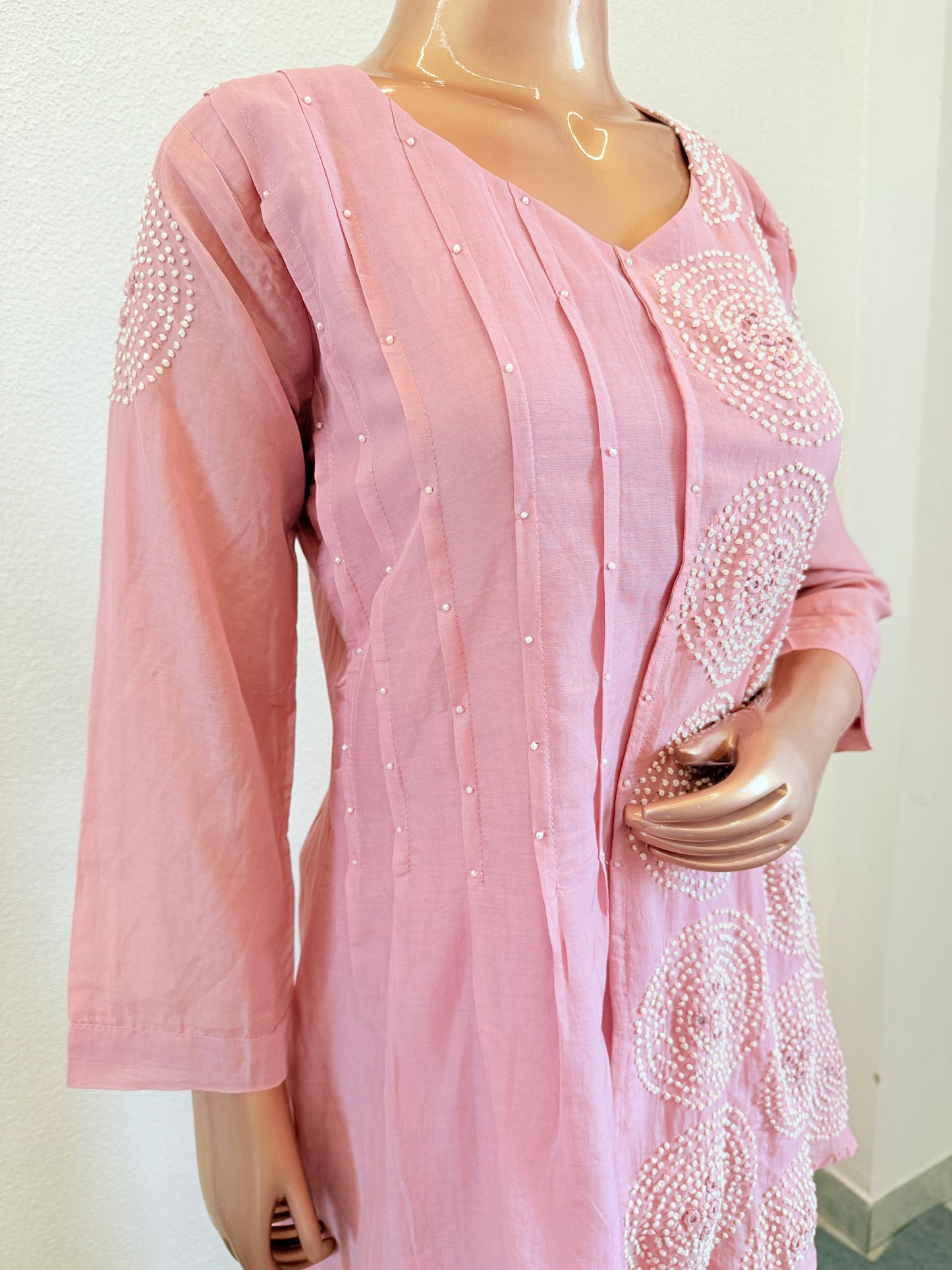 Mul Chanderi Indowestern with Embroidery- Pink