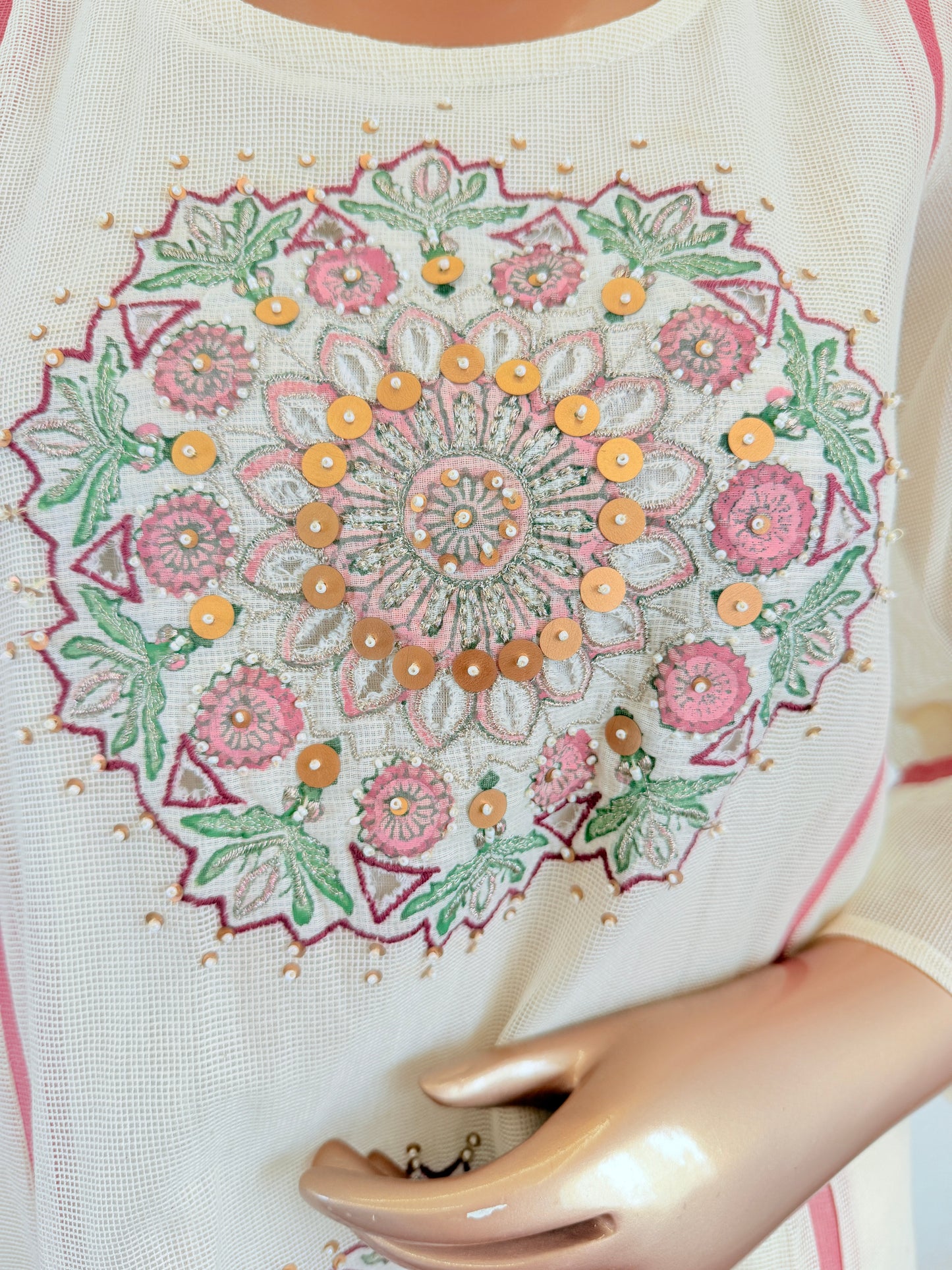 Super Net Cotton Coord Set with Pink Mandala Embroidery and Sequins