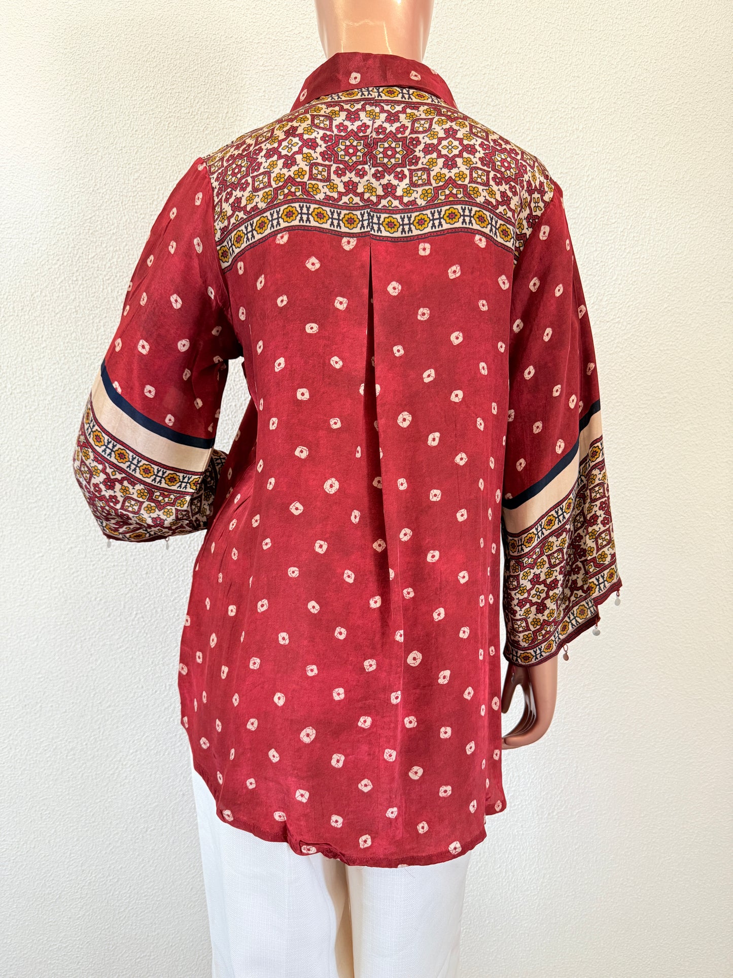 Muslin Bandhani Shirt  - Red