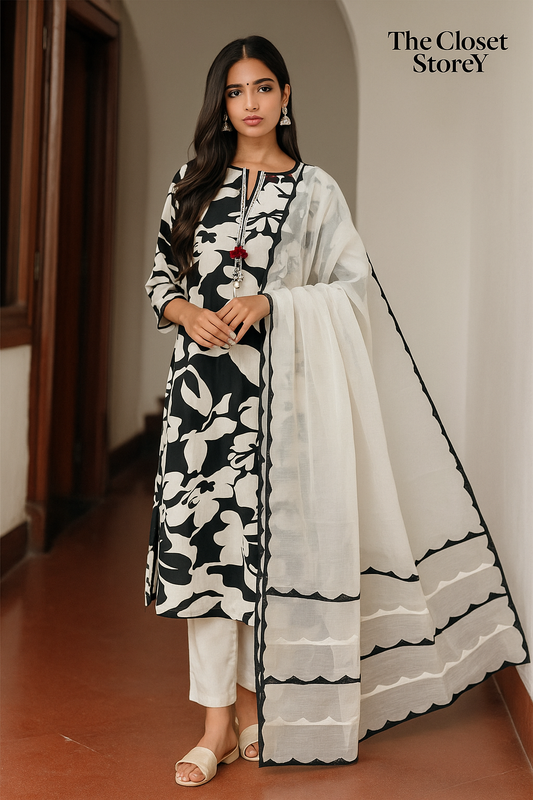 Abstract Print Flex Suit with Kota Doria Dupatta