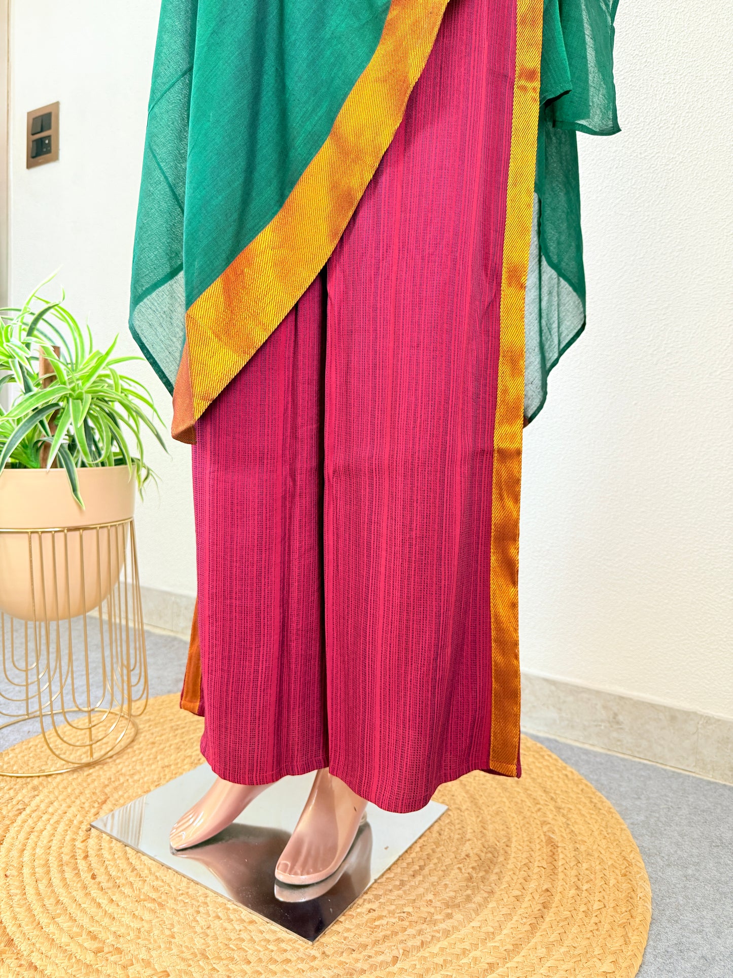 South Cotton Kaftan And Pant Set- Green