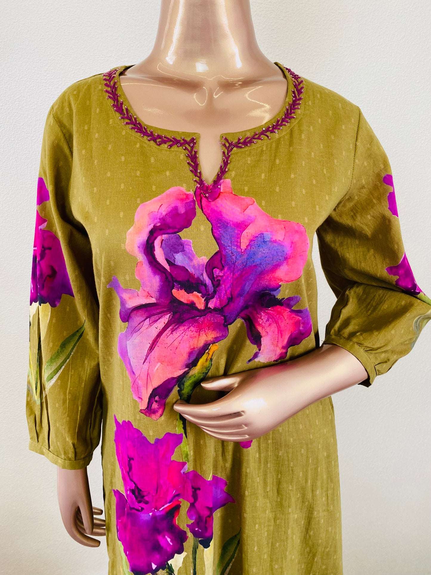 Abstract Floral Placement Print Lawn Cotton Suit Set - Green