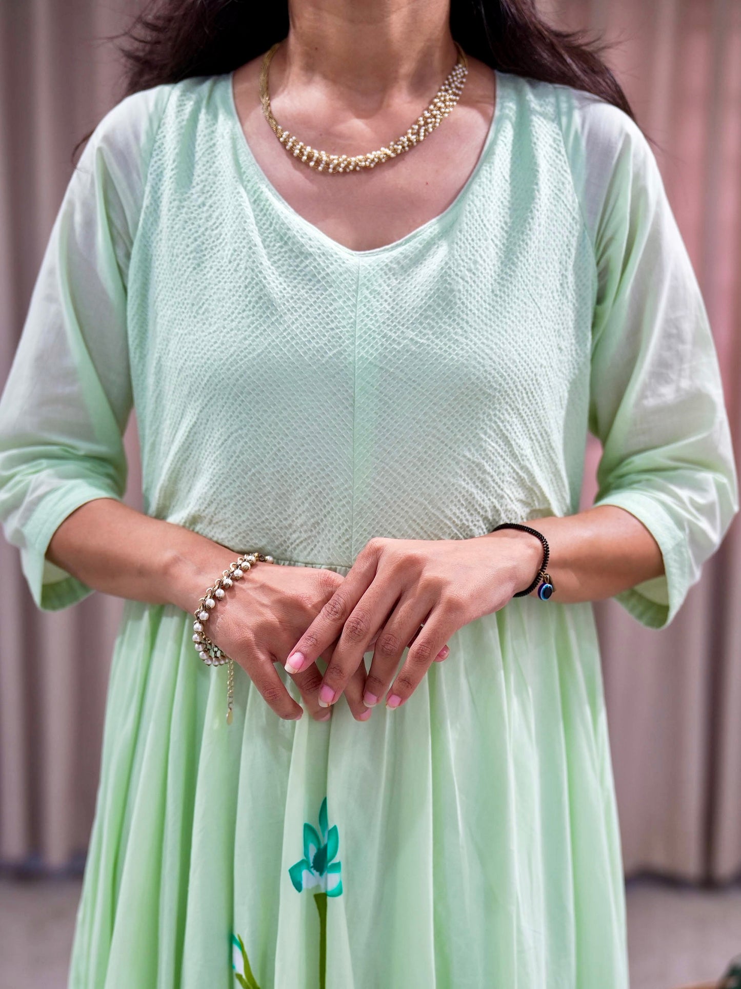Hand Painted Pure Cotton Flared Frock Suit