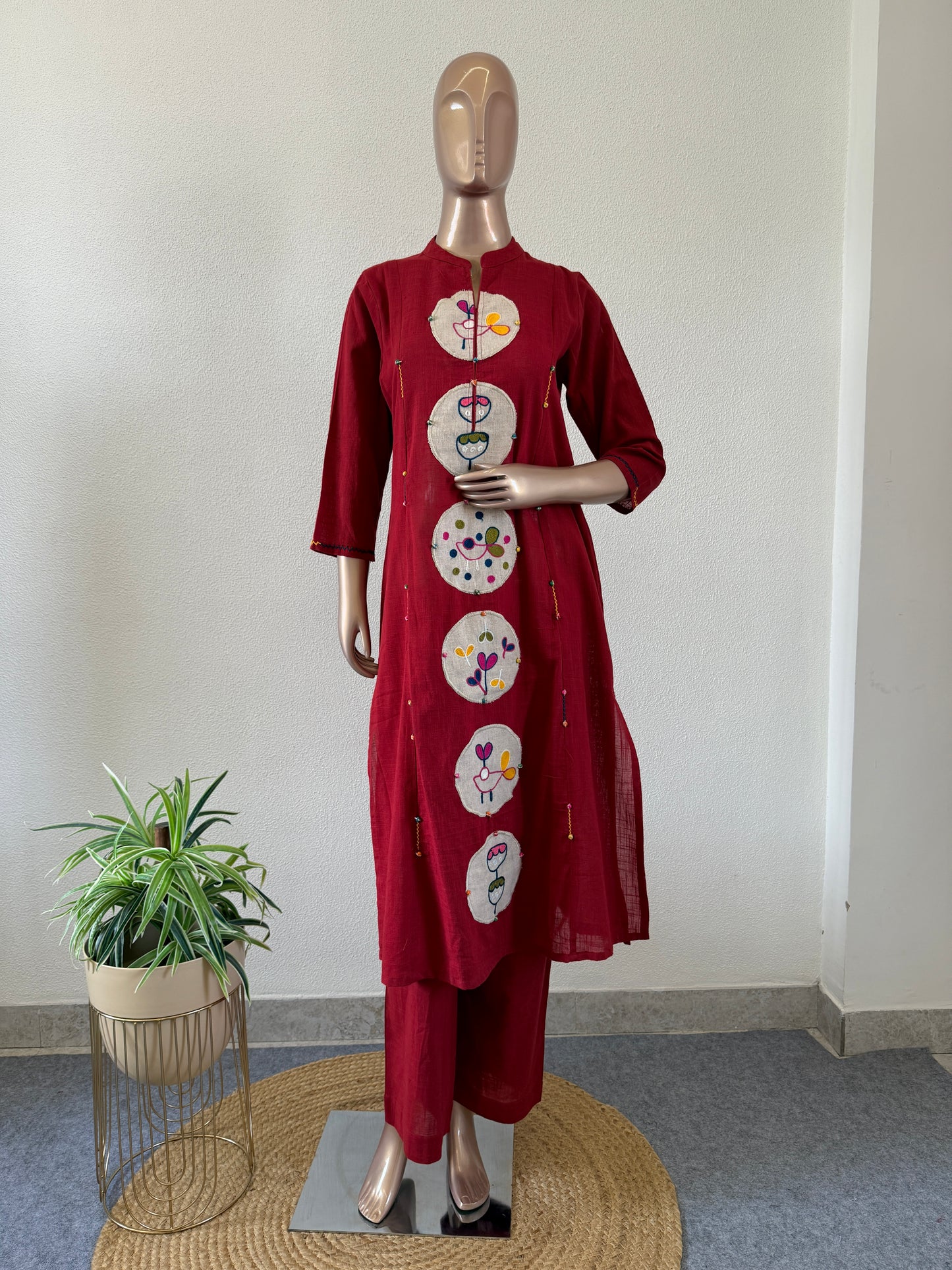 Cotton Flex Kurta Pant with Jute Patch Work