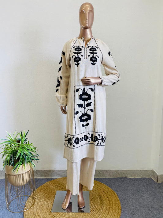Embroidered Jute Kurta Pant Set